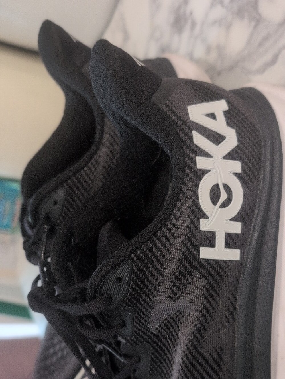 Hoka Clifton 9 Wide Women's Running Shoes Black with White Accents - Picture 3 of 9